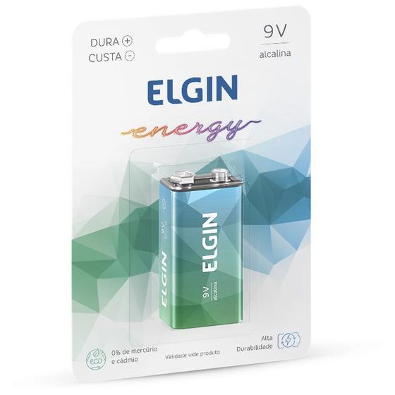 Imagem de Bateria 9V Alcalina 6LR61 Elgin Energy 82158 Blister com 1 Bateria Quadrada
