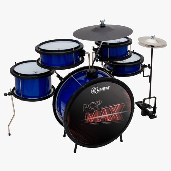 Imagem de Bateria Acústica Infantil Pop Max Azul Luen Completa