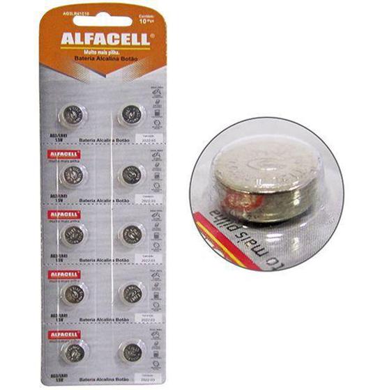 Bateria Alcalina Botão Ag3 G3 Lr41 1,5v 10 Unidades - Alfacell Menor preço em Bateria Alcalina Botão Ag3 G3 Lr41 1,5v 10 Unidades - Alfacell
