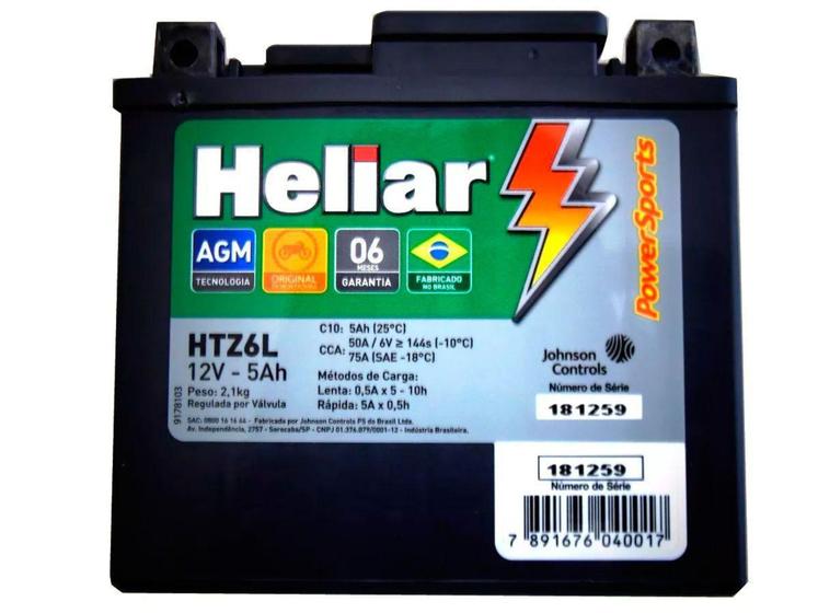 Imagem de Bateria De Moto Heliar Powersports Htz-cl 12v 5ah Htz6l