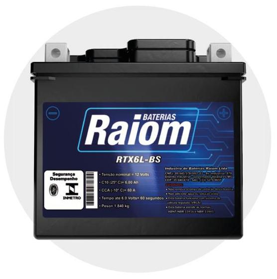 Imagem de Bateria de Moto Raiom RTX6-BS para Honda CG Titan 150, Yamaha Factor 125