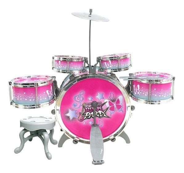 Imagem de Bateria Dm Toys Rock Party Instrumento Infantil C/ Banquinho