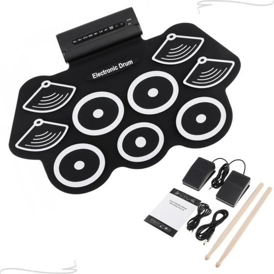 Imagem de Bateria Eletrônica Instrumento Musical Portátil Digital 9 Pads com Pedais Baquetas Drum Fonte