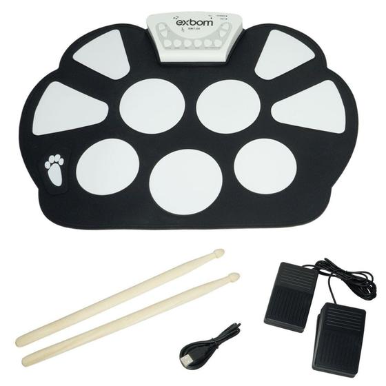 Bateria Elêtronica Musical Silicone Digital Roll Up Drum Kit 10 Pads 2 Pedais Baqueta Exbom EMT-S9 Menor preço em Bateria Elêtronica Musical Silicone Digital Roll Up Drum Kit 10 Pads 2 Pedais Baqueta Exbom EMT-S9