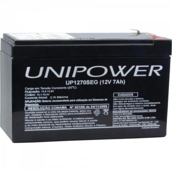 Bateria Estacionária Selada 12V/7Ah VRLA UP1270SEG UNIPOWER Menor preço em Bateria Estacionária Selada 12V/7Ah VRLA UP1270SEG UNIPOWER
