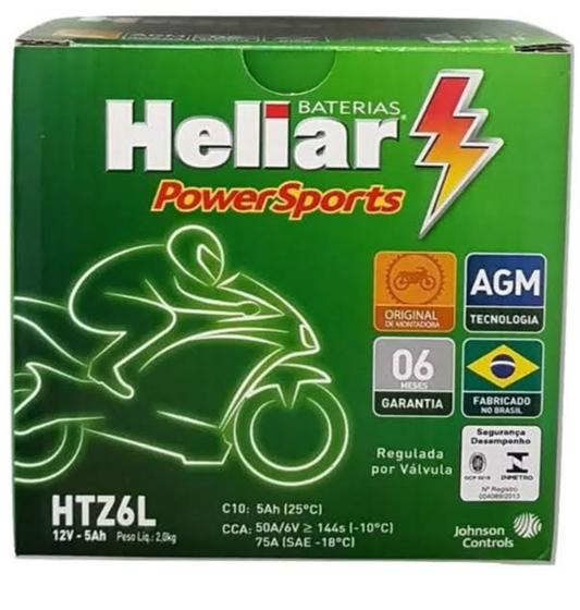 Imagem de Bateria Heliar HTZ6L Moto 5ah  Selada AGM Honda Titan/Fan/Biz/Bros Yamaha Ybr Fazer
