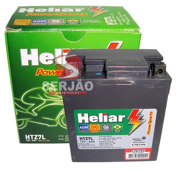 Imagem de Bateria Heliar Ytx7 HTZ7 Twister Cb300 Nx4 Falcon Hornet 05/07 Titan150 Esd Fazer250 Xtz250 Lander Stx200 Xr250 Tornado Tenere250