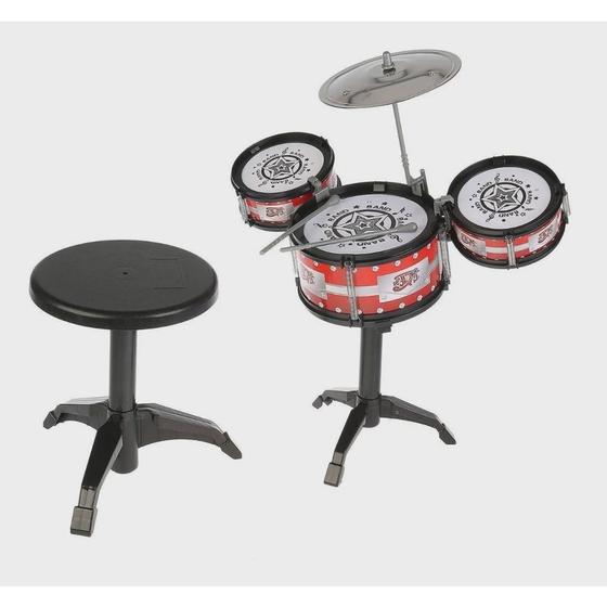 Imagem de Bateria Infantil 3 Tambores Com baquetas E Banquinho para começca se divertir muito com os coleguinhas