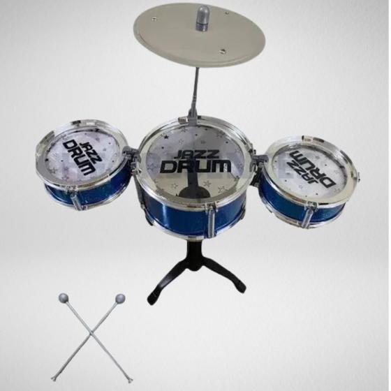 Imagem de Bateria Infantil 4 Tambores Com Baquetas e Banquinho Para Desenvolver Habilidades Musicais Oficial