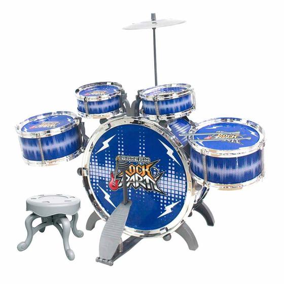 Imagem de Bateria Infantil com Banquinho - Rock Party - Azul - DM Toys