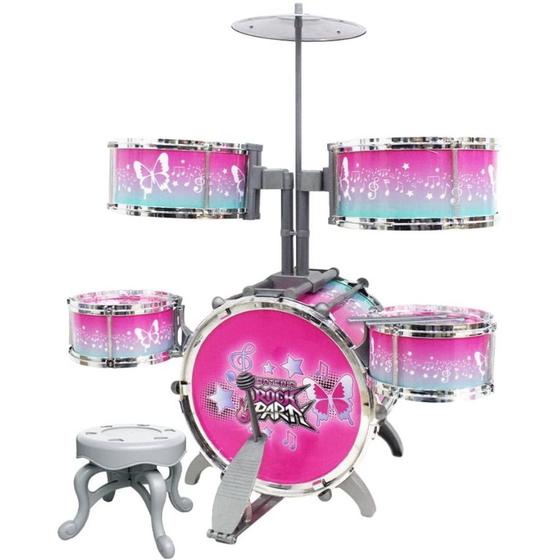 Imagem de Bateria Infantil De Brinquedo Rock Party Rosa Dm Toys