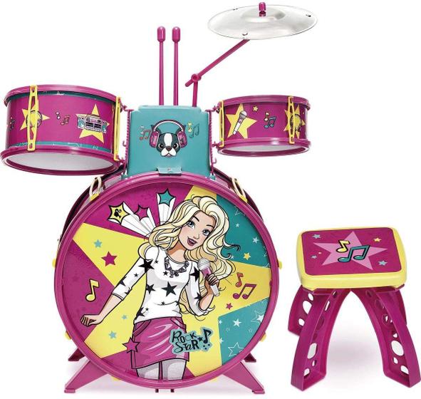 Imagem de Bateria Infantil Fabulosa Barbie Com Banquinho - Fun