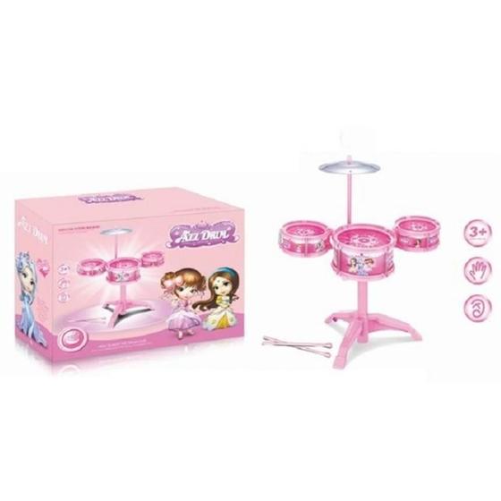 Imagem de Bateria infantil meninas rocky princesas rosa mini musical instrumento completo com 3 tambores e disco