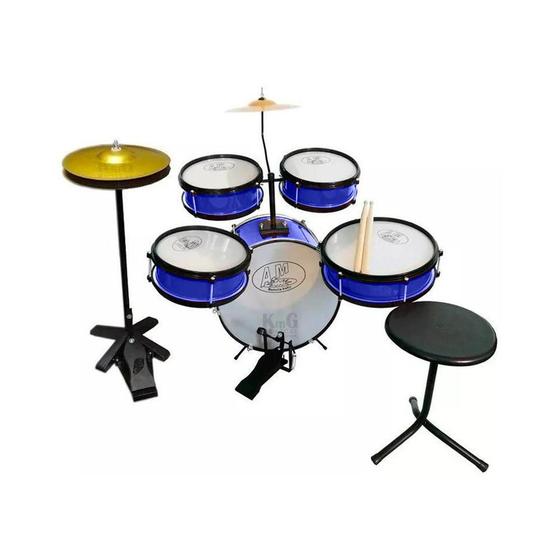 Imagem de Bateria Infantil Rock Baby Azul Completa Com Chimbal E B 