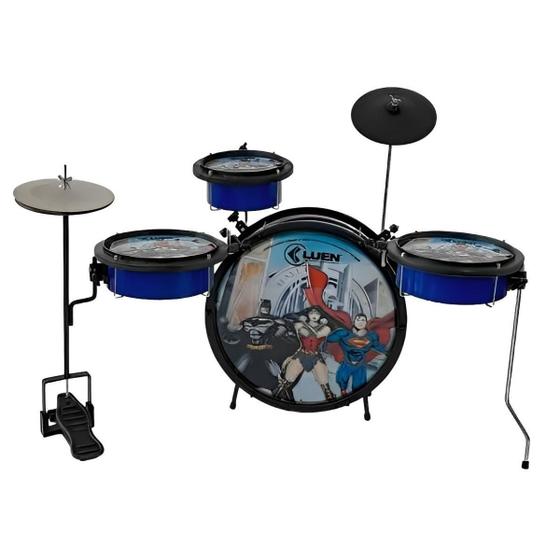 Imagem de Bateria Infatil Luen Warner Bros Heroes Pedal Banco Baqueta