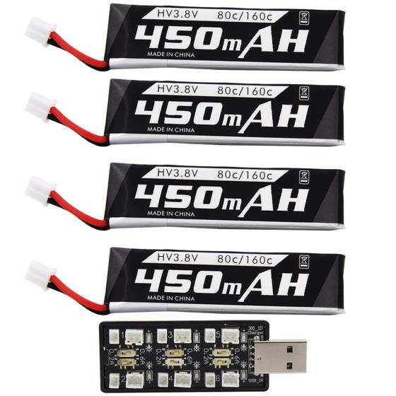 Imagem de Bateria Lipo Blomiky 1S 3,8V 450mAh 80C (4 Unidades) - com Plug PH2.0