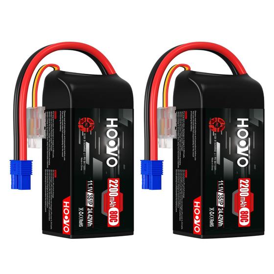 Imagem de Bateria Lipo HOOVO 3S 11,1V 2200mAh 80C com Conector EC3 - Pacote com 2