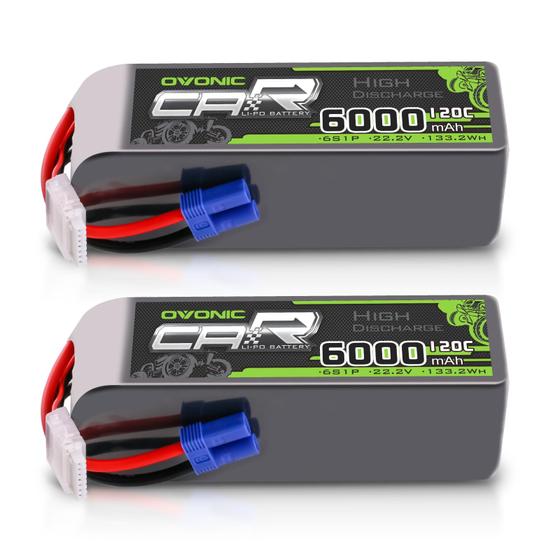 Imagem de Bateria LiPo Ovonnic 6000mAh 22,2V 120C com Conector EC5 (Pacote com 2)