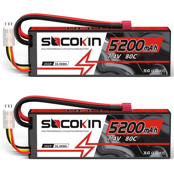 Imagem de Bateria Lipo Socokin 2S 5200mAh 7,4V 80C com Estojo Rígido Deans