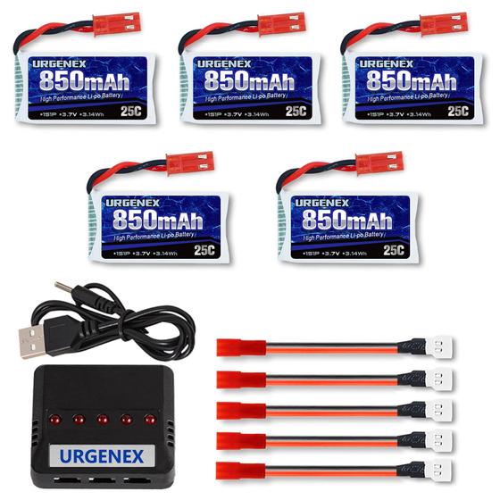 Imagem de Bateria Lipo URGENEX 3.7V 850mAh com Conector JST para Drone RC