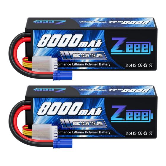 Imagem de Bateria Lipo Zeee 4S 8000mAh 14.8V 100C com Conector EC5 - Hard Case (2 Unidades)