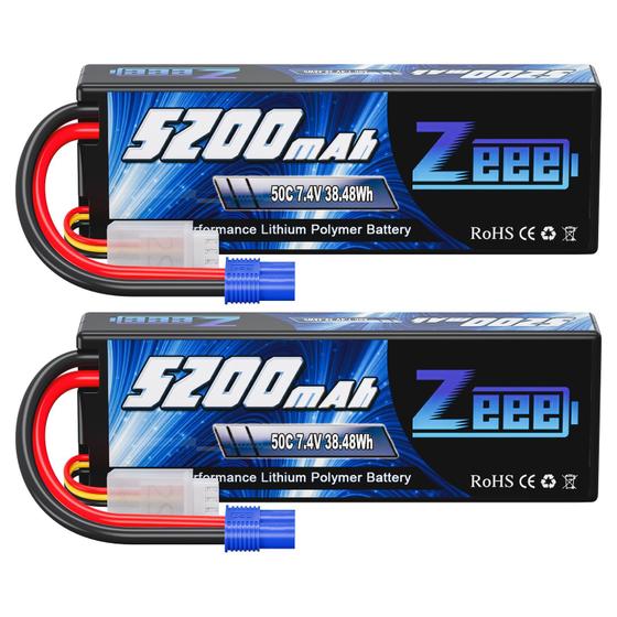 Imagem de Bateria Lipo Zeee 7,4V 5200mAh 2S 50C com Conector EC3 (Pacote com 2)