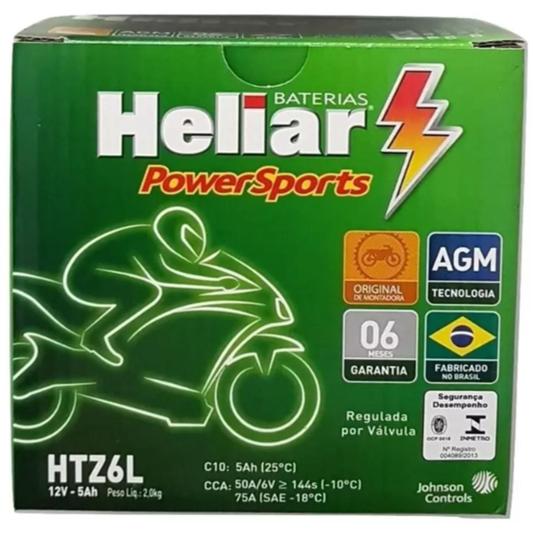 Imagem de Bateria moto Heliar HTZ6 5ah Honda Titan Bros Fan Biz Cg Titan 125/150/160 Yamaha fazer Ybr