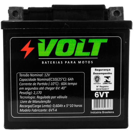 Imagem de Bateria Moto Honda CG 150 Volt 6VT Selada 6Ah 12 Volts 