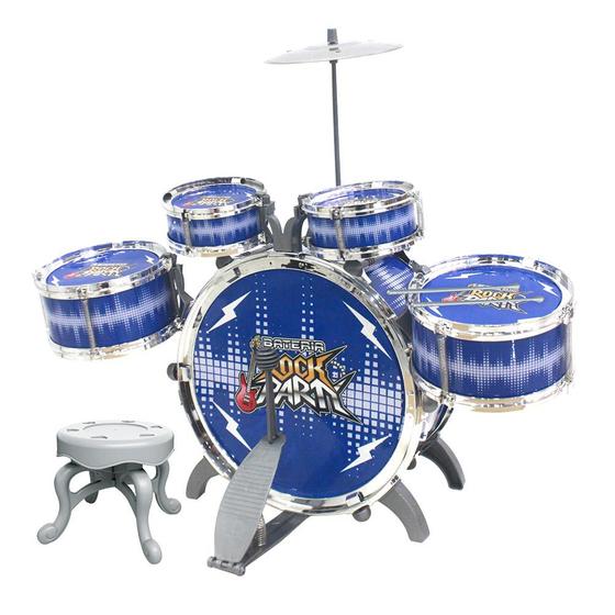 Imagem de Bateria Musical Infantil Rock Party com Banquinho Pedal e Baquetas DM Toys DMT6066 Azul