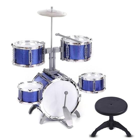 Imagem de Bateria musical infantil rocky boy 12 peças completa azul com pedal e banqueta estilo profissional