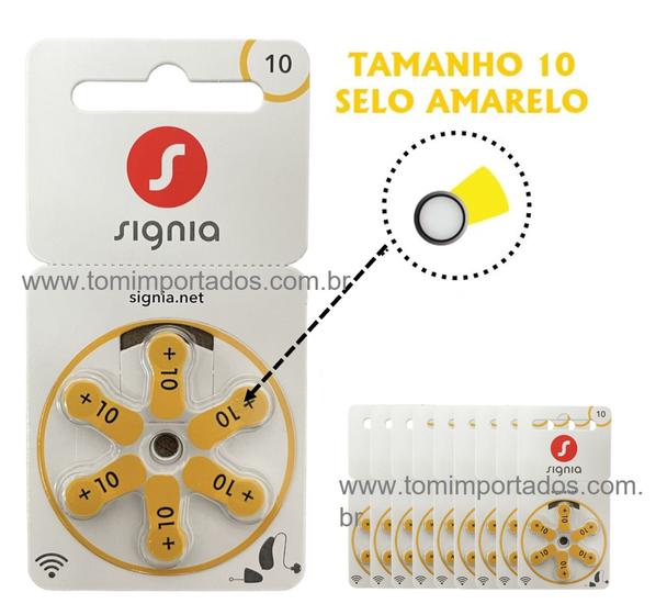 Imagem de Bateria para Aparelho Auditivo - 10 selo Amarelo - Signia - 60 unidades