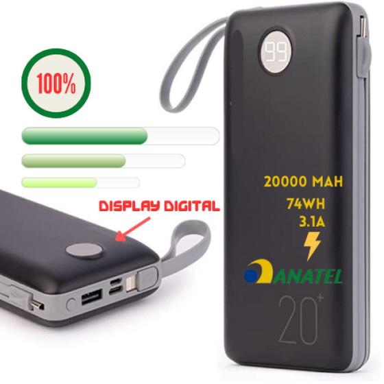 Bateria Portátil 20000mah Power Bank Ios Tipo-C Micro V8 Usb 2 Usb 3.1A Menor preço em Bateria Portátil 20000mah Power Bank Ios Tipo-C Micro V8 Usb 2 Usb 3.1A
