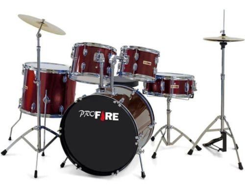 Imagem de Bateria Pro Fire Bumbo 20 Vermelha Completa Ferragem Cromada