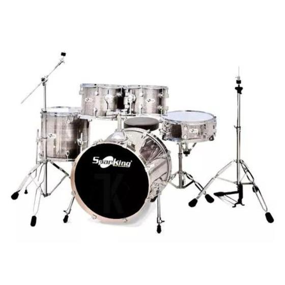 Imagem de Bateria Profissional Spanking Drum Silver Sparkle Bumbo 20 + Banco