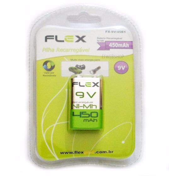 Bateria Recarregável 9v 450mah Ni-mh Flex Fx-9v/45b1 Menor preço em Bateria Recarregável 9v 450mah Ni-mh Flex Fx-9v/45b1