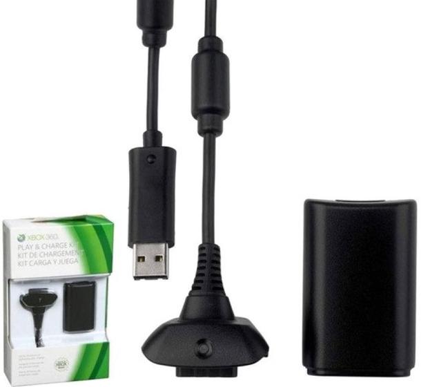 Imagem de Bateria Recarregável Compativel Para Controle Manete Xbox 360 + Cabo Usb Carregador Bivolt 110V 220V 120000 mA