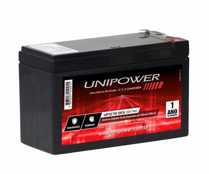 Imagem de Bateria Selada Unicoba Unipower 12V 7,0Ah - UP1270 SEG PARA NOBREAKS, ALARMES, CERCA ELETRICAS, CFTV, UPS