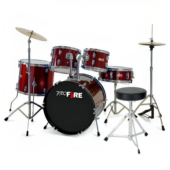 Imagem de Bateria Spanking Pro Fire Vinho Bumbo 22 Completa C/ Ferragem Cromada