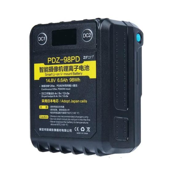 Imagem de Bateria V-Mount ZiFon PDZ-98PD Micro 98Wh / 14.8V Saídas USB, USB-C e D-Tap (6600mAh)