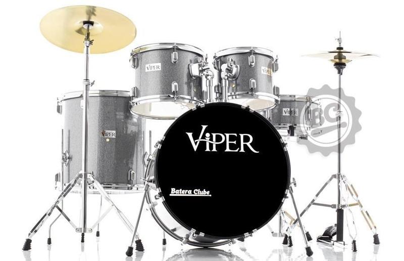 Imagem de Bateria Viper by X-Pro C.Ibañez Silver Sparkle Completa 20,10,12,14 com Ferragens, Pratos e Banco