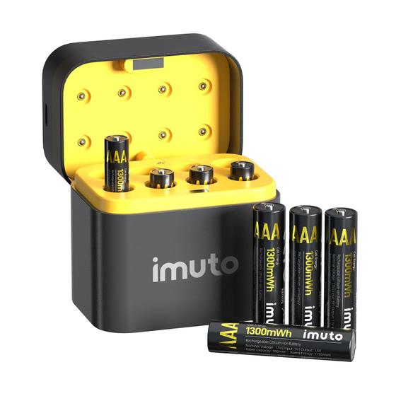 Imagem de Baterias AAA recarregáveis Imuto Lithium, pacote com 8 unidades com carregador