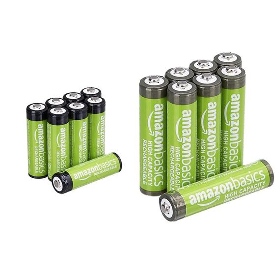 Imagem de Baterias recarregáveis Amazon Basics AAA 850mAh, pacote com 8 e AA 2000mAh, pacote com 8
