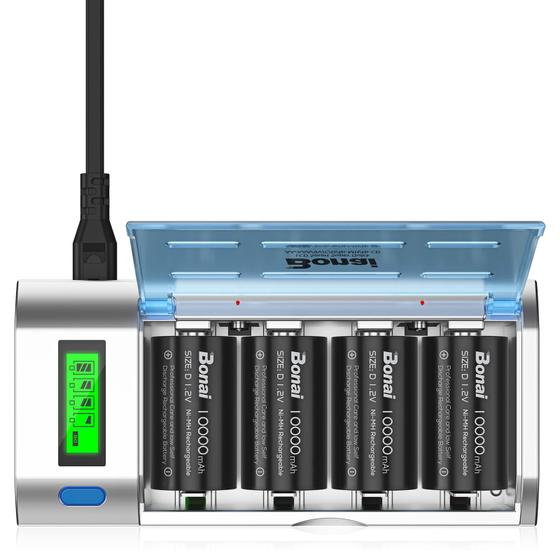 Imagem de Baterias Recarregáveis + Carregador BONAI LCD Smart 10000mAh D