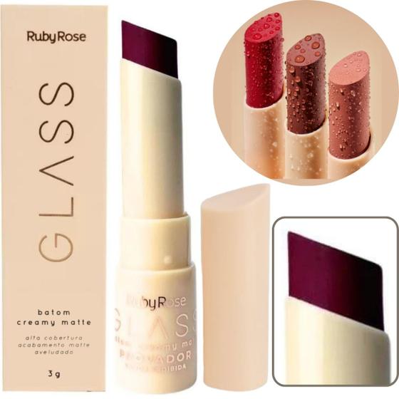 Imagem de Batom Cremy Matte Glass Ruby Rose Aveludado Resistente Água