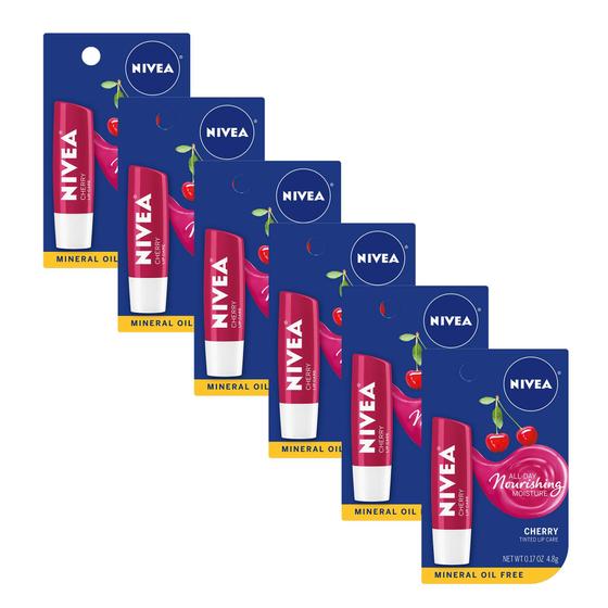 Imagem de Batom NIVEA Cherry Tinted Red - 5ml (Kit com 6 Unidades)