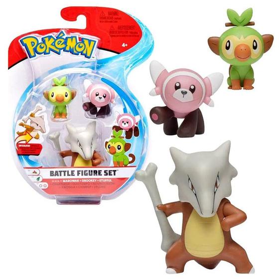 Imagem de Battle Set 3 Figuras Boneco Pokémon Marowak Grookey Stufull