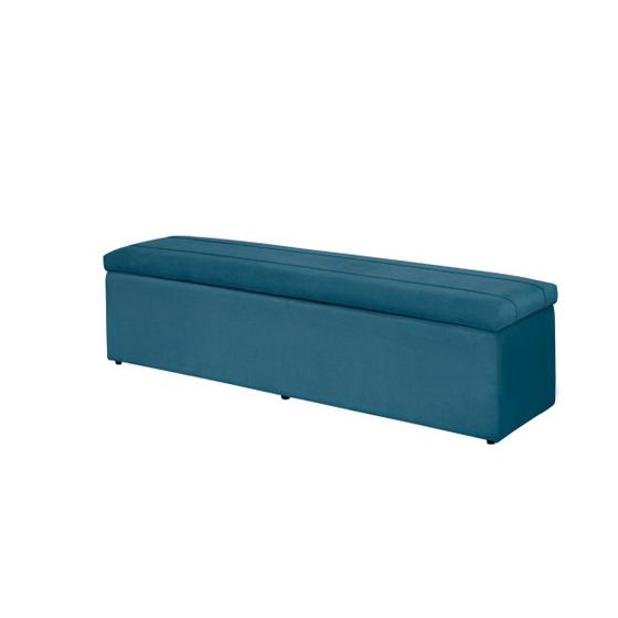 Imagem de Baú Calçadeira Estofada Helena 1,58 Cm Suede Azul Royal