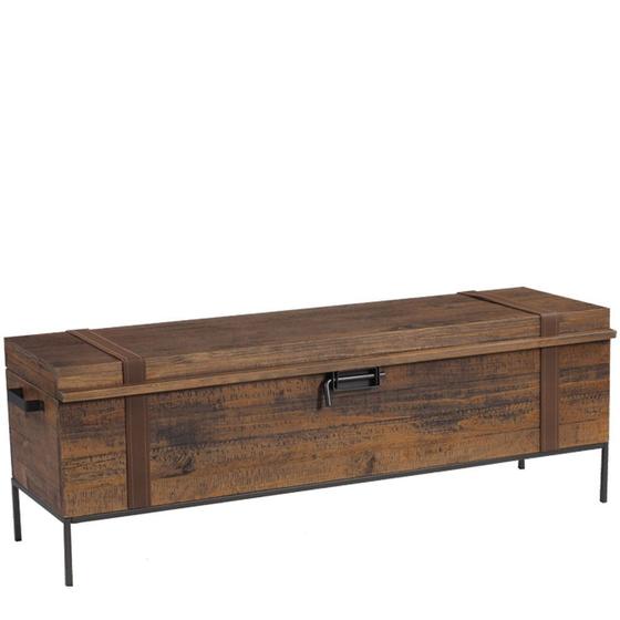 Imagem de Baú Decorativo para Sala de Estar Quarto Teneci Grafite Madeira Maciça Rustic Brown G54 - Gran Belo