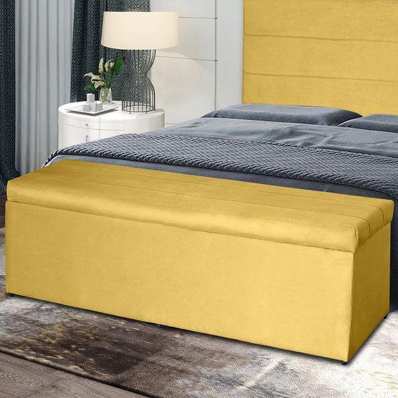 Imagem de Baú Helena 100Cm Calçadeira Estofada Suede Amarelo