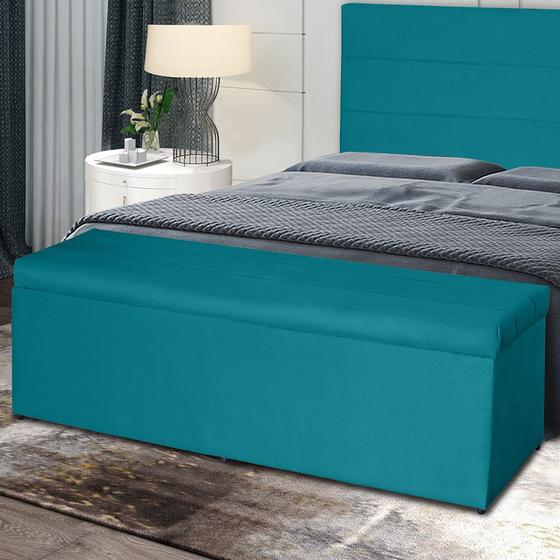 Imagem de Baú Helena 138Cm Calçadeira Estofada Suede Azul Turquesa